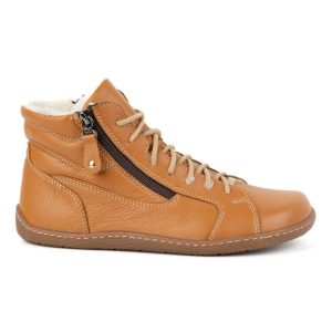 Olivier Damskie minimalistyczne buty skórzane zimowe barefoot 1261 rude pomarańczowe. Brązowe botki na zimę, bez wzorów, ze skóry, bez obcasa, bez zapięcia. Za 559,87 zł.