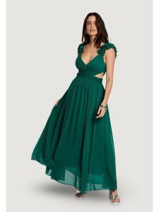 Morgan Sukienka wieczorowa 251-RISSAL Zielony Regular Fit. Zielone sukienki Morgan, bez wzorów, z syntetyku, wizytowe, bez kołnierzyka, bez ramiączek. Za 549,99 zł.
