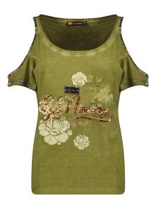 Geographical Norway Koszulka w kolorze khaki rozmiar: XL. Brązowe bluzki Geographical Norway, xl, bez wzorów, bez kołnierzyka, bez ramiączek. Za 65,85 zł.