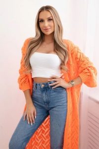 Sweter długi kardigan Super KID Moher pomarańczowy neon. Brązowe kardigany KESI, z moheru. Za 355,46 zł.