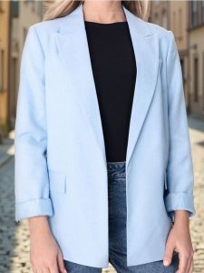 Marynarka z wiskozą - niebieski. Niebieskie marynarki i żakiety Sinsay, l, bez wzorów, z materiału. Za 79,99 zł.