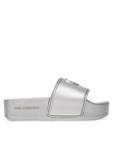 KARL LAGERFELD Klapki Kondo Maxi KL80819M Srebrny. Szare klapki KARL LAGERFELD, bez wzorów, z tworzywa sztucznego, bez obcasa. Za 279,99 zł.