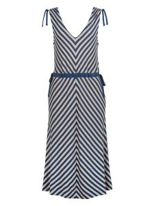 Finside Sukienka "Solmu" w kolorze niebiesko-beżowym rozmiar: 38. Brązowe sukienki Finside, na co dzień, bez wzorów, bez kołnierzyka, bez ramiączek, midi, proste. Za 228,95 zł.