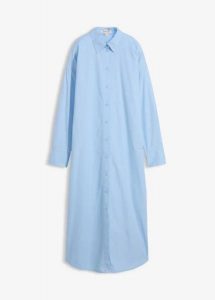 Sukienka szmizjerka z czystej bawełny. Niebieskie sukienki bonprix, bez wzorów, z bawełny, bez kołnierzyka, bez ramiączek, oversize. Za 99,99 zł.