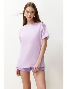 Trendyol Koszulka w kolorze jasnoróżowym rozmiar: XL. Różowe bluzki Trendyol, xl, bez wzorów, z bawełny, bez kołnierzyka, bez ramiączek. Za 57,06 zł.