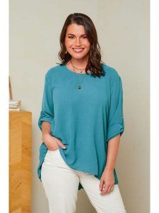 Curvy Lady Bluzka w kolorze turkusowym rozmiar: 44/46. Niebieskie bluzki Curvy Lady, bez wzorów, klasyczne, bez kołnierzyka, bez ramiączek. Za 114,95 zł.