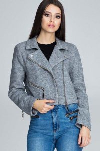 Szara Krótka Elegancka Kurtka z Suwakami. Szare kurtki Figl, l, bez wzorów, z elastanu, bez kaptura. Za 319,00 zł.