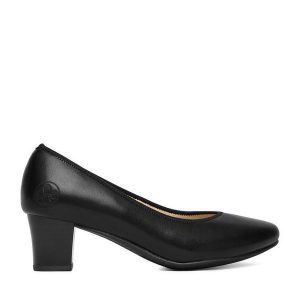 Czółenka Rieker. Czarne czółenka Rieker, bez wzorów, bez obcasa, bez zapięcia. Za 339,99 zł.