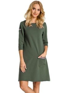 Made of emotion Sukienka w kolorze zielonym rozmiar: L. Brązowe sukienki Made Of Emotion, l, bez wzorów, bez kołnierzyka, bez ramiączek, mini, rozkloszowane. Za 159,95 zł.