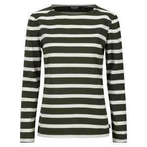 Damska Koszulka Z Długim Rękawem Federica Stripe. Białe bluzki Regatta, s, bez wzorów, sportowe, bez kołnierzyka, bez ramiączek. Za 50,99 zł.