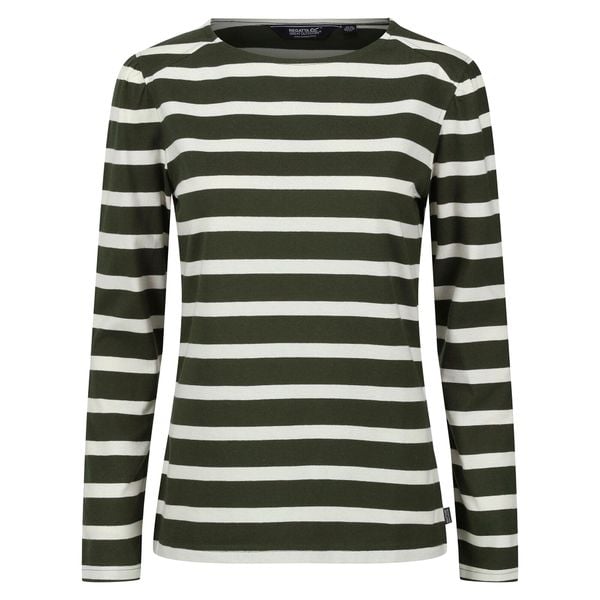 Damska Koszulka Z Długim Rękawem Federica Stripe. Białe bluzki Regatta, s, bez wzorów, sportowe, bez kołnierzyka, bez ramiączek. Za 50,99 zł.