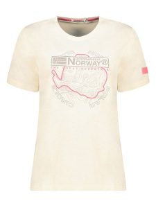 Geographical Norway Koszulka w kolorze kremowym rozmiar: L. Brązowe bluzki Geographical Norway, l, bez wzorów, z bawełny, bez kołnierzyka, bez ramiączek. Za 61,46 zł.