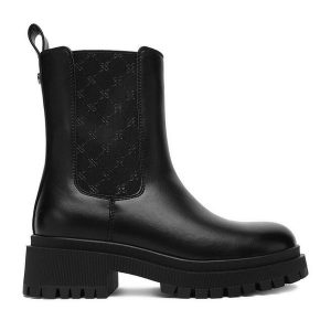 Sztyblety Nine West. Czarne botki Nine West, bez wzorów, bez obcasa, na płaskiej podeszwie, bez zapięcia. Za 279,99 zł.