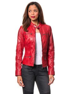 7eleven Skórzana kurtka "Katta" w kolorze czerwonym rozmiar: 44. Czerwone kurtki 7eleven, bez wzorów, z materiału, bez kaptura. Za 487,95 zł.