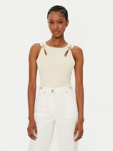 Guess Top W5RP13 KAQL2 Beżowy Regular Fit. Brązowe topy Guess, s, z aplikacjami, bez kołnierzyka, bez ramiączek. Za 159,99 zł.