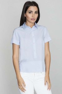 Niebieska Bluzka Polo z Krótkim Rękawem. Niebieskie bluzki Figl, l, bez wzorów, bez kołnierzyka, bez ramiączek. Za 179,00 zł.