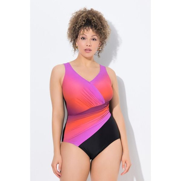 Damski Strój kąpielowy cieniowanie miękkie miseczki drapowanie. Fioletowe stroje jednoczęściowe Ulla Popken, bez wzorów, z elastanu. Za 294,99 zł.