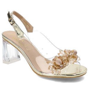 Złote Sandały S. Barski Eleganckie Buty Na Obcasie. Żółte sandały S.BARSKI, z aplikacjami, bez obcasa, na obcasie, bez zapięcia. Za 139,00 zł.