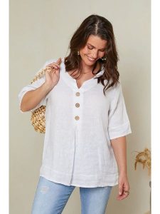 Curvy Lady Lniana bluzka w kolorze białym rozmiar: 48/50. Białe bluzki Curvy Lady, bez wzorów, ze lnu, klasyczne, bez kołnierzyka, bez ramiączek. Za 127,95 zł.