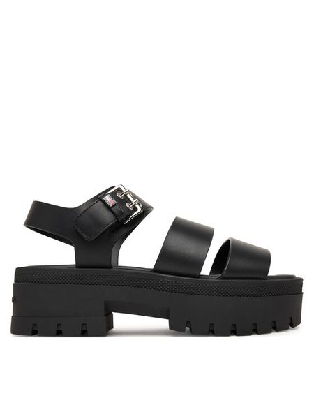 Tommy Jeans Sandały Tjw Straps Leather Max Sandal EN0EN02944 Czarny. Czarne sandały Tommy Jeans, bez wzorów, z jeansu, bez obcasa, na płaskiej podeszwie, bez zapięcia. Za 449,99 zł.