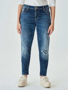 LTB Dżinsy "Mika C" - Tapered fit - w kolorze granatowym rozmiar: W30/L32. Niebieskie jeansy LTB, z aplikacjami, ze skóry, z podwyższonym stanem. Za 96,60 zł.
