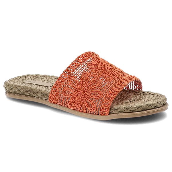Pomarańczowe Klapki Artiker Materiałowe Buty Na Lato. Brązowe klapki ARTIKER, w ażurowe wzory, z materiału, bez obcasa. Za 79,00 zł.