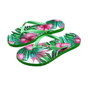 Japonki damskie Beco zielone w kwiaty. Zielone klapki 47 Brand, bez wzorów, bez obcasa. Za 208,99 zł.