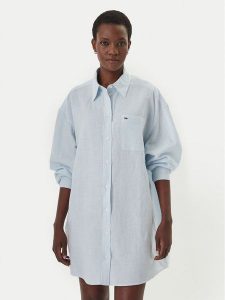 Tommy Jeans Sukienka koszulowa DW0DW22344 Błękitny Relaxed Fit. Niebieskie kombinezony Tommy Jeans, l, bez wzorów, z jeansu, bez kołnierzyka, bez ramiączek. Za 449,99 zł.