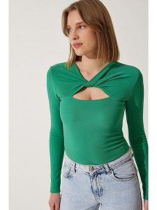 Happiness Istanbul Koszulka w kolorze zielonym rozmiar: 36. Zielone bluzki Happiness Istanbul, bez wzorów, bez kołnierzyka, bez ramiączek. Za 52,99 zł.