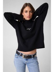 Guess Jeans Sweter 184168 Czarny Classic Fit. Czarne swetry klasyczne Guess Jeans, xxl, z jeansu, bez kołnierzyka. Za 389,99 zł.