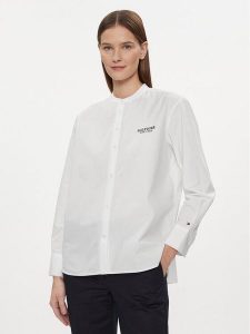Tommy Hilfiger Koszula Monotype WW0WW41150 Biały Relaxed Fit. Białe koszule TOMMY HILFIGER, bez wzorów, z bawełny, bez kołnierzyka, bez ramiączek. Za 399,99 zł.