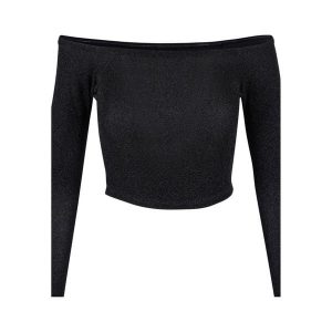 Damska Brokatowa Bluzka Na Ramiączkach Z Długim Rękawem. Czarne bluzki Urban Classics, xl, bez wzorów, sportowe, bez kołnierzyka, bez ramiączek. Za 95,99 zł.