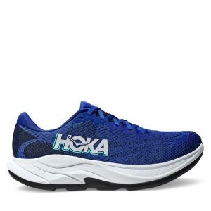 Buty do biegania Hoka. Niebieskie buty sportowe Hoka, bez wzorów, bez zapięcia, do biegania. Za 429,99 zł.