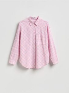 Bawełniana koszula w kratkę - różowy. Czerwone koszule Reserved, l, bez wzorów, z bawełny, bez kołnierzyka, bez ramiączek. Za 99,99 zł.