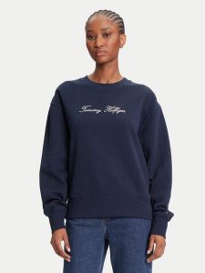 Tommy Hilfiger Bluza Script WW0WW47159 Granatowy Regular Fit. Niebieskie bluzy TOMMY HILFIGER, xs, bez wzorów, z bawełny, bez kaptura. Za 389,99 zł.
