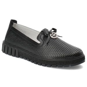 Czarne Półbuty Filippo Eleganckie Wsuwane Obuwie Damskie. Czarne półbuty Filippo, bez wzorów, ze skóry, bez obcasa, bez zapięcia. Za 159,00 zł.