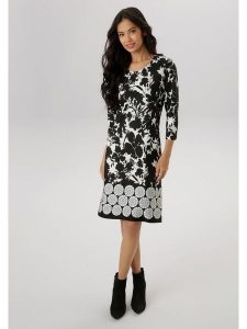 Aniston Sukienka w kolorze czarno-białym rozmiar: 40. Czarne sukienki Aniston, bez wzorów, bez kołnierzyka, bez ramiączek, midi. Za 91,56 zł.