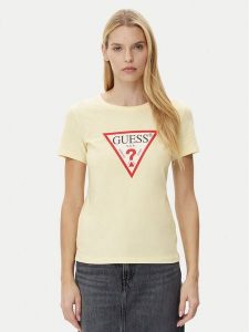 Guess T-Shirt W1YI1B I3Z14 Żółty Regular Fit. Żółte t-shirty Guess, xl, z aplikacjami, z bawełny, bez kołnierzyka, bez ramiączek. Za 89,99 zł.