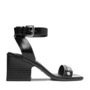 Sandały JENNY. Czarne sandały Jenny, bez wzorów, bez obcasa, na słupku, bez zapięcia. Za 139,99 zł.