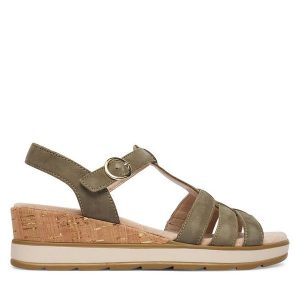 Sandały Caprice. Zielone sandały Caprice, bez wzorów, bez obcasa, na koturnie, bez zapięcia. Za 339,99 zł.