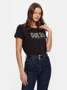 Guess T-Shirt W5RI19 I3Z14 Czarny Regular Fit. Czarne t-shirty Guess, xs, z aplikacjami, z bawełny, bez kołnierzyka, bez ramiączek. Za 99,99 zł.