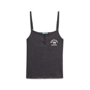 Damski top zapinany na guziki Superdry Essential. Szare topy Superdry, bez wzorów, bez kołnierzyka, bez ramiączek. W wyprzedaży za 114,35 zł.