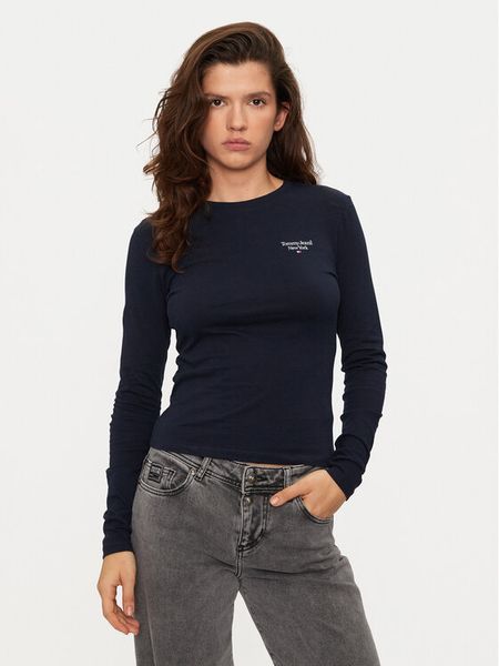 Tommy Jeans Bluzka Essential DW0DW18793 Granatowy Slim Fit. Niebieskie bluzki Tommy Jeans, s, bez wzorów, z bawełny, bez kołnierzyka, bez ramiączek. Za 169,99 zł.