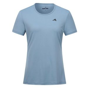 Koszulka damska Euro-Star Enya. Niebieskie bluzki EURO-STAR, bez wzorów, z materiału, retro, bez kołnierzyka, bez ramiączek. W wyprzedaży za 189,00 zł.