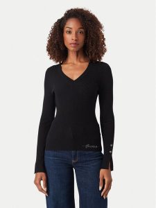 Guess Sweter W6YR10 Z0949 Czarny Slim Fit. Czarne swetry klasyczne Guess, l, z wiskozy, bez kołnierzyka. Za 344,99 zł.