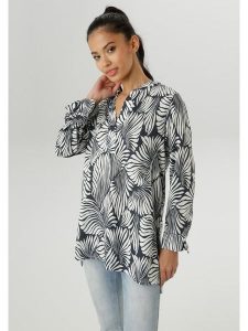 Aniston Bluzka w kolorze granatowo-białym rozmiar: 40. Białe bluzki Aniston, bez wzorów, z wiskozy, bez kołnierzyka, bez ramiączek. Za 86,95 zł.