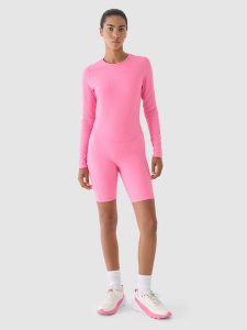 4F Legginsy krótkie treningowe damskie - różowe L. Czerwone legginsy 4f, bez wzorów, z dzianiny, z podwyższonym stanem, krótkie. W wyprzedaży za 49,99 zł.