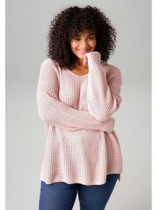 Aniston Sweter w kolorze jasnoróżowym rozmiar: 48. Różowe swetry oversize Aniston, bez wzorów, ze splotem, bez ramiączek. Za 69,58 zł.