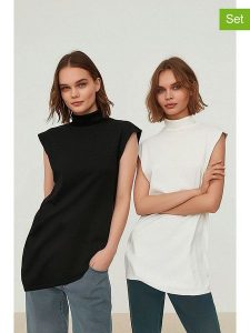 Trendyol Tuniki (2 szt.) w kolorze czarno-białym rozmiar: M. Białe tuniki Trendyol, na co dzień, m, bez wzorów, bez kołnierzyka, bez ramiączek. Za 74,63 zł.
