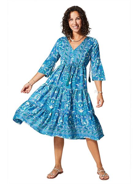 Aller Simplement Sukienka w kolorze niebieskim rozmiar: 38/40. Niebieskie sukienki Aller Simplement, bez wzorów, klasyczne, bez kołnierzyka, bez ramiączek, midi. Za 82,83 zł.